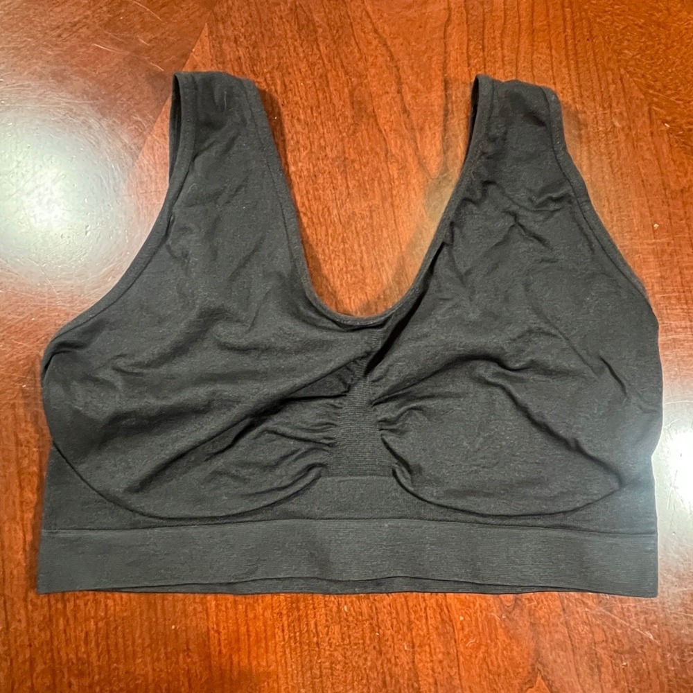 Care Active Women Black Seamless Sports Bra V-Neck Stretch Size XL 44-48 2320S